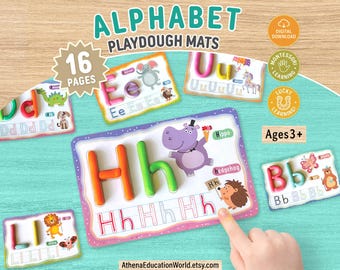 Alphabet-Knetmatten, Schreibübungen für Vorschulkinder, Knete-Aktivität für Kleinkinder, ABC-Nachzeichnen, druckbare Montessori-Ressourcen für den Heimunterricht in der Vorschule