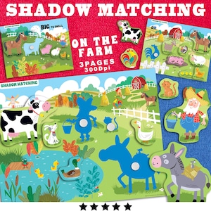 Farm Animals Shadow Matching toddler Game,Toddlers Shadow Matching, Montessori Education, Busy Book Page Print,Preschooler Matching Activity