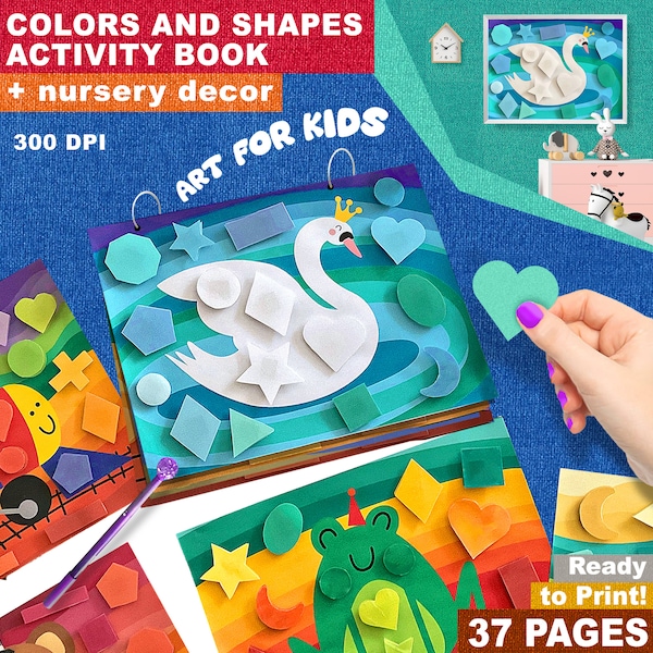 Art for Kids, Colors and Shapes Activity Book, Velcro Game, Printable Busy Binder, Nursery Decor, 3D Poster, Toddler Color Matching Binder