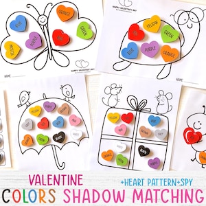 Valentine’s Day Color Matching Activity,Heart Shadow Matching Game,Preschool Printable, Color Sorting Game,Toddler Activity,Montessori color