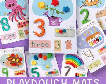 Counting and Numbers Play Dough Mats Printable Preschool Activities Fine Motor Skills Numbers 1-10 Play Doh Mat Montessori Toddler Activity