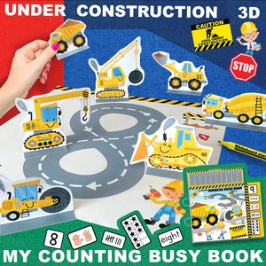 Construction Counting Busy Book, Number Tracing Activity, Printable 3D Numbers Activity Book, Preschool,Kindergarten Montessori Counting