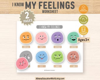 Emotions Matching Activity Worksheet for Kids Learning Feelings Preschool Printable Toddler Montessori Pre-K Homeschool Curriculum Activity