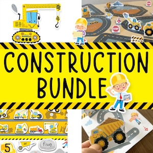 Construction Bundle,Counting Worksheet,Number Tracing Activity,Trucks Number Matching,Preschool, Kindergarten Montessori Counting,Homeschool