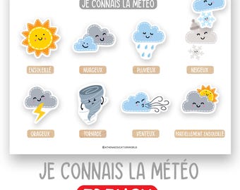French Weather Matching Activity, Weather Printable Worksheet, Learning Weather,Activity Book,Montessori Learning,Preschool Match Activities