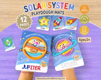 Solar System Play Dough Mats, Space Education Preschool Curriculum Printable, Montessori Toddler Fine Motor Skills Game,Handwriting Practice