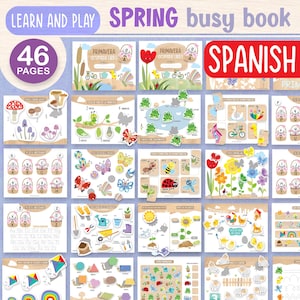 Libro de actividades de primavera en español para niños pequeños, carpeta imprimible de aprendizaje preescolar, actividades Montessori, emparejar, trazar, clasificar, aprendizaje en casa