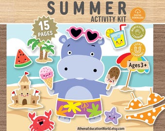 Summer Preschool Activity Kit | Beach Games for Kids Printable | Kindergarten Learning Resources Worksheets | Homeschool Curriculum Book PDF