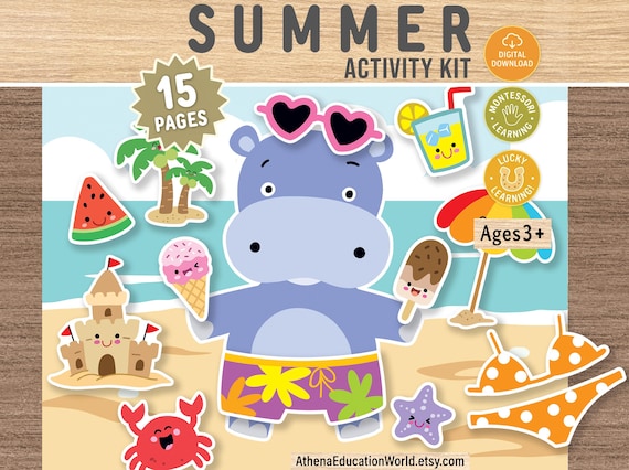 Summer Preschool Activity Kit | Beach Games for Kids Printable | Kindergarten Learning Resources Worksheets | Homeschool Curriculum Book PDF