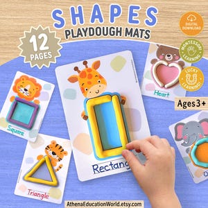 Shapes Playdough Mats, Shape Learning Activity, Montessori Preschool Printable, Fine Motor Skills Worksheet, Toddler Homeschool Curriculum