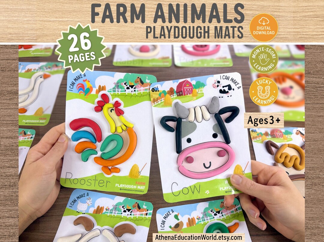 Farm Animals Playdough Mats, Printable Play Dough Activity for Kids ...