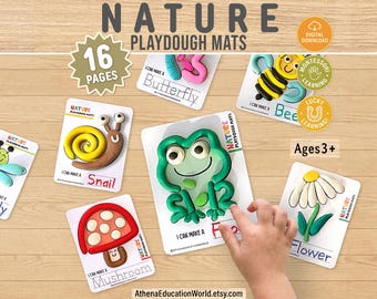 Nature Playdough Mats | Earth Sensory Activity Pages | Toddler Fine Motor Worksheets | Montessori Preschool Botanical Printable PDF Pack
