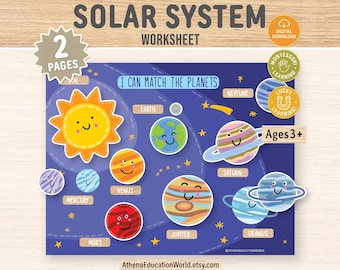 Scheda di lavoro sul sistema solare / Tabella interattiva per l'ordinamento dei pianeti / Gioco di astronomia per bambini piccoli sulla motricità fine / Pacchetto PDF di materiale didattico Montessori sullo spazio per la scuola materna