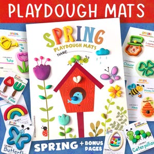 Tapis printanier en pâte à modeler, activité de pâte à modeler à imprimer pour les enfants, apprentissage préscolaire et à la maison, motricité fine, jeu sensoriel Montessori