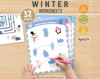 Winter Worksheet Printable Activity Pack for Kids Preschool Curriculum Learning Bundle Homeschool Educational Materials Montessori Toddler
