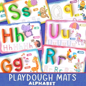 Tapetes de plastilina con el alfabeto para niños, tapetes para trazar letras para niños pequeños, carpeta de aprendizaje Montessori, actividades imprimibles de letras A-Z para aprendizaje preescolar