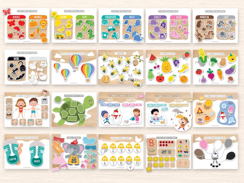 Utskrivbar fransk aktivitetsbok, pärm för småbarnsinlärning, aktivitetsbok för barn, resurser för hemundervisning, Montessorimaterial, arbetsblad för förskola bild 5