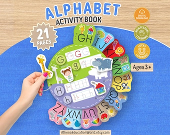 Alfabet druk boek Afdrukbaar peuter Montessori ABC Rustig boek Kleuterschool Curriculum Alfabetletter Oefenen Handschriftwerkbladen
