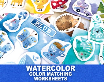 Watercolor Color Matching Worksheets, Sorting Colors, Color Sorting Velcro Game, Preschool Print, Homeschool Color Learning,Montessori color