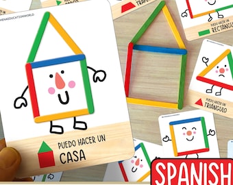Spanische Popsicle Stick Formen Aktivität, Spaß Lernen Kleinkind Aktivität, Vorschule Mathematik, Kleinkind Feinmotorik, Montessori Printable,Kindergarten