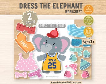Dress the Elephant Worksheet, Toddler Activity, Homeschool Printables, Kindergarten Learning Resources, Preschool Curriculum, Sorting