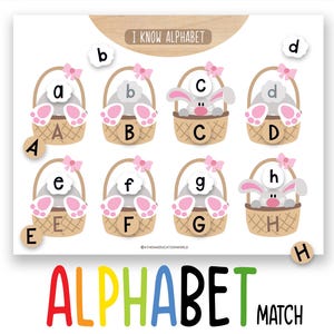 Easter Alphabet Match Game, Montessori Bunny ABC Puzzle, Preschool Learning Printable, Toddler Activity, Kindergarten Homeschool Worksheets