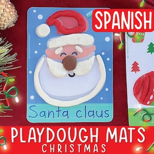 Spanish Christmas Playdough Mats, Toddler Preschool Kindergarten Play Dough Mat, Winter Homeschool Printable and Play Doh Toddler Activities