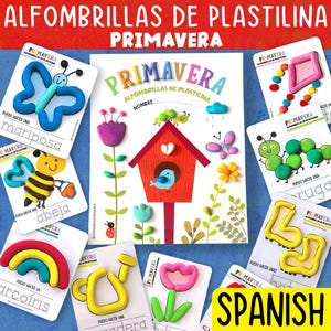 Tapis de printemps espagnol en pâte à modeler, activité de pâte à modeler imprimable pour enfants, apprentissage préscolaire et à la maison, motricité fine, activité montessori