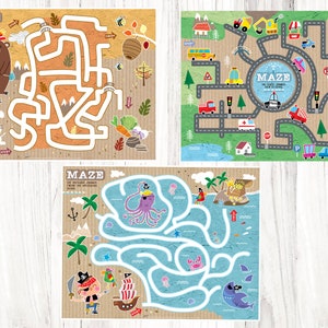 Maze & Coloring activity book, Printable maze and coloring pages for kids set of 12, Busy book for toddlers, maze games and coloring pages image 2