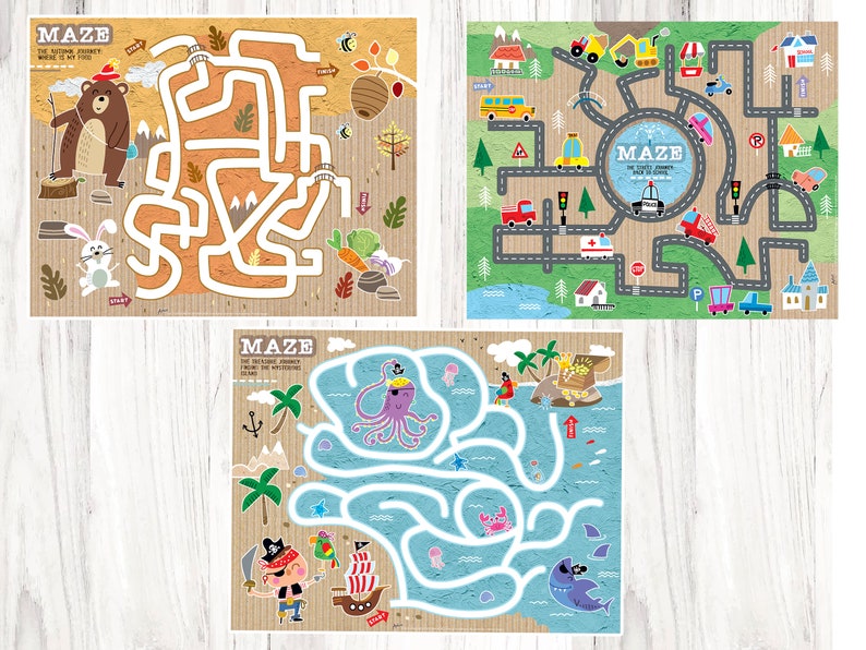 Maze & Coloring activity book, Printable maze and coloring pages for kids set of 12, Busy book for toddlers, maze games and coloring pages image 2