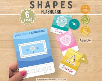 Shapes Flashcards, Montessori Learning Game, Preschool Homeschool Curriculum Printable, Fine Motor Skills Handwriting Practice