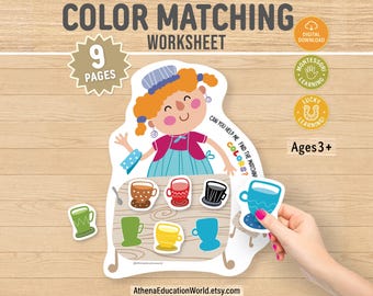 Color Matching Activity for Kids | Interactive Velcro Sorting Pages | Toddler Fine Motor Palette Game | Montessori Preschool Binder PDF Pack
