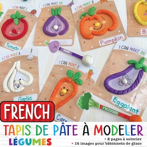 Französische Knetmasse Gemüse zum ausdrucken, lustige Aktivität für Kinder, Eis am Stiel Stick Bilder für Feinmotorik, Montessori Play-Doh, Kleinkind