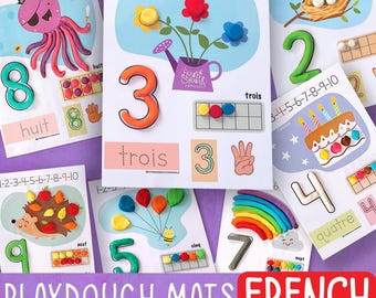 French Counting and Numbers Play Dough Mats Printable Preschool Activities Fine Motor Skills Numbers 1-10 Montessori Toddler Activity pre-k