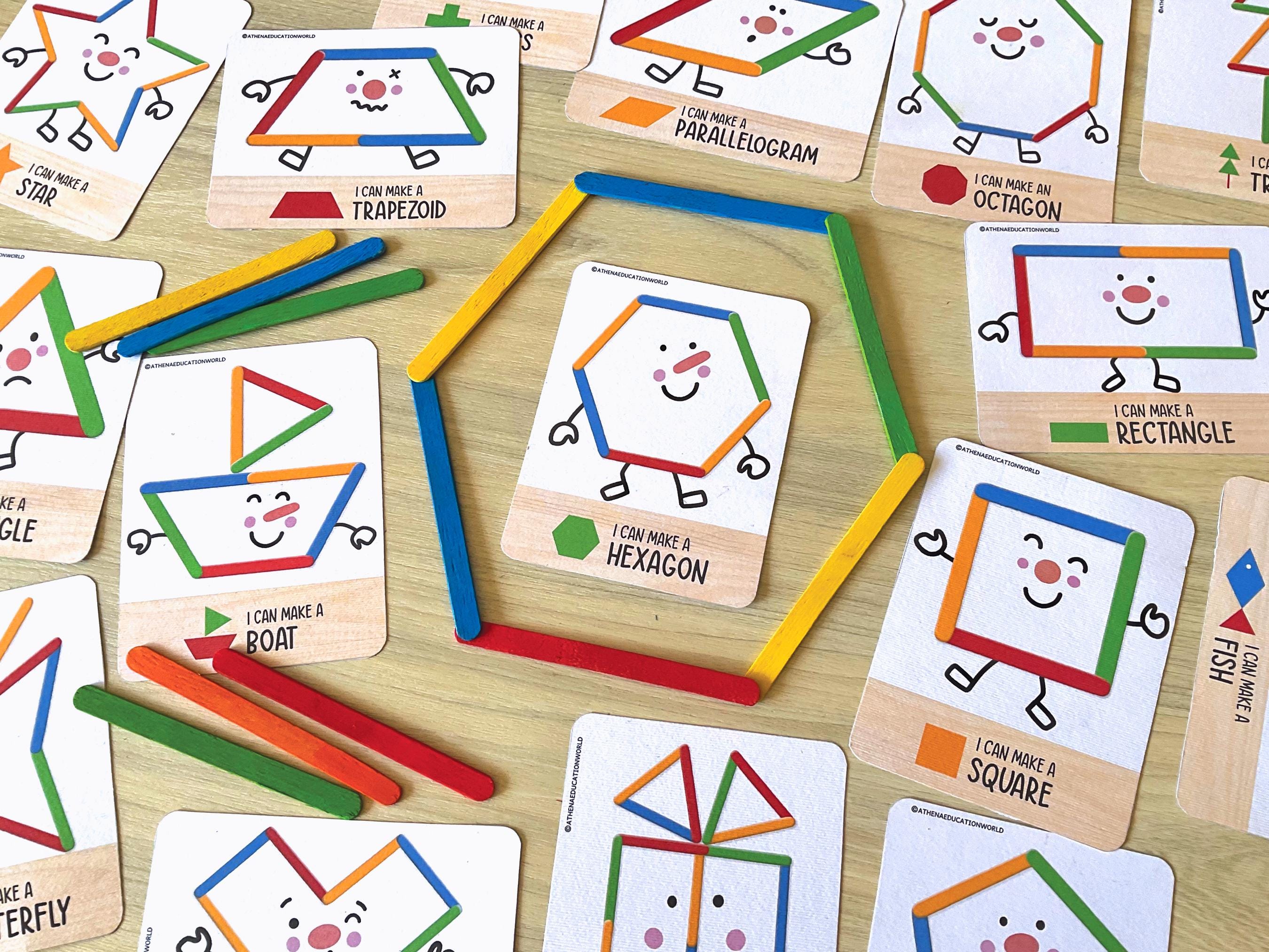 Popsicle Stick Shapes Activity Game, Montessori Printable Cards for ...