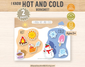 Montessori Hot and Cold Sorting Game, Toddler Busy Book Printable, Science Unit Study, Preschool Learning Activity, Digital Download