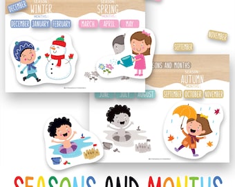 Seasons and Months Printable Worksheets, Preschool Activity, Preschool Printable Worksheet, Practice Print, K learning folder, Learning pdf