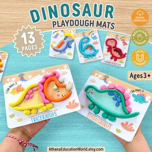 Dinosaurier Knetmasse, Spiel Doh Aktivitäten, Vorschul Lehrplan, Feinmotorik, Montessori Kleinkind, Homeschool Handschrift Pdf Bild 1