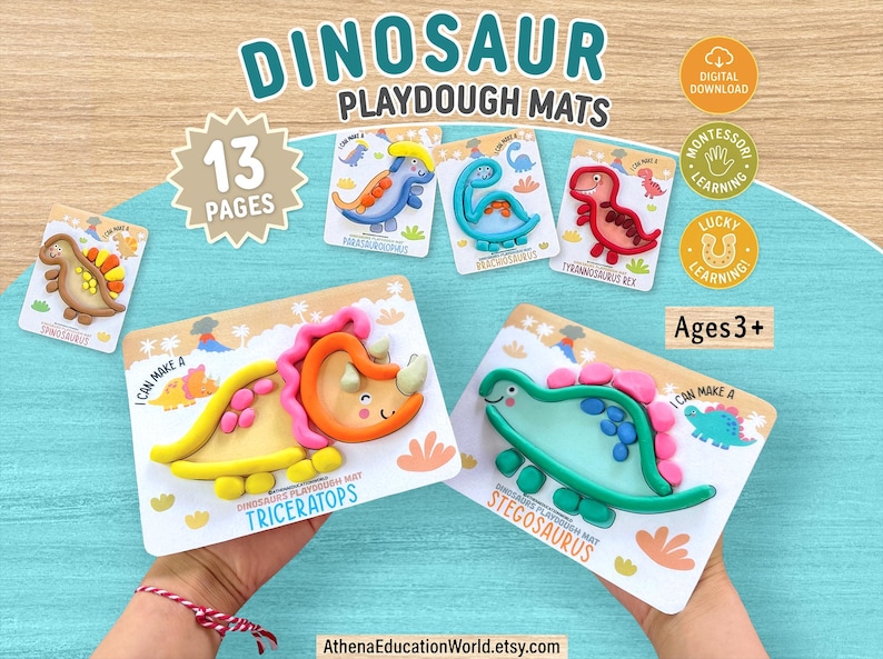 Dinosaurier Knetmasse, Spiel Doh Aktivitäten, Vorschul Lehrplan, Feinmotorik, Montessori Kleinkind, Homeschool Handschrift Pdf Bild 1