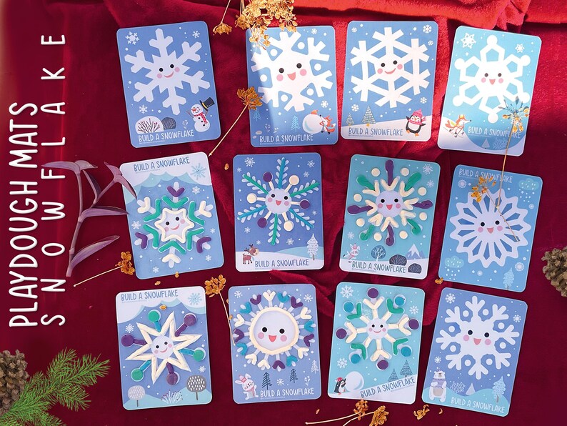 Snowflake Mat Pot Winter Playdoh Mats Printable, Build a Snowflake Playdough Activities ...