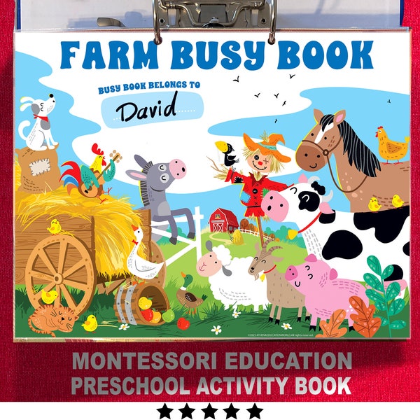 Farm Busy Book druckbares Buch, Kinder auf dem Bauernhof, Kleinkind-Aktivitäten, Bauernhoftiere Busy Mappe, Montessori Homeschool Klettspiel