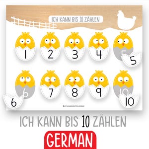 German Counting Worksheet, Numbers Activity, Homeschool Math Practice Print, Kindergarten Learning Resources, Preschool Curriculum, 1-10