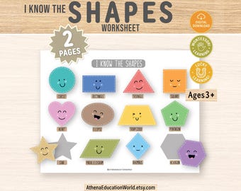 Cute Shapes Matching Activity | Interactive Geometry Pages | Toddler Fine Motor Math Curriculum | Montessori Preschool Binder PDF