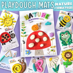 Tapis en pâte à modeler nature, activités amusantes à jouer au doh pour enfants, fiches d'exercices imprimables de motricité fine, apprentissage sensoriel Montessori, activité pour tout-petits