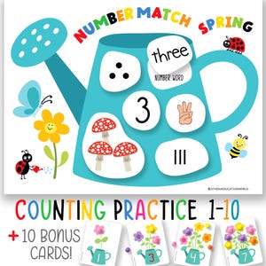 Spring Number Match Activity for Toddlers,Counting Practice 1-10,Preschool Math Center,Montessori Learning,Number Printable,Pom Pom Activity