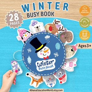 円形の冬のアクティビティブック（印刷可能）、幼児向けクリスマスアクティビティ、モンテッソーリ学習バインダー、就学前カリキュラムの静かなブックワークシート