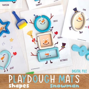 Winter Snowman Playdough Mats for Kids Digital Download, Shape Activity, Montessori Learning,Toddler Worksheets,Snowman Craft for Winter Fun