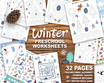 Winter Worksheet Printable,Preschool Curriculum Learning Bundle, Preschool & Homeschool Activity,Educational Materials for Kids and Toddlers