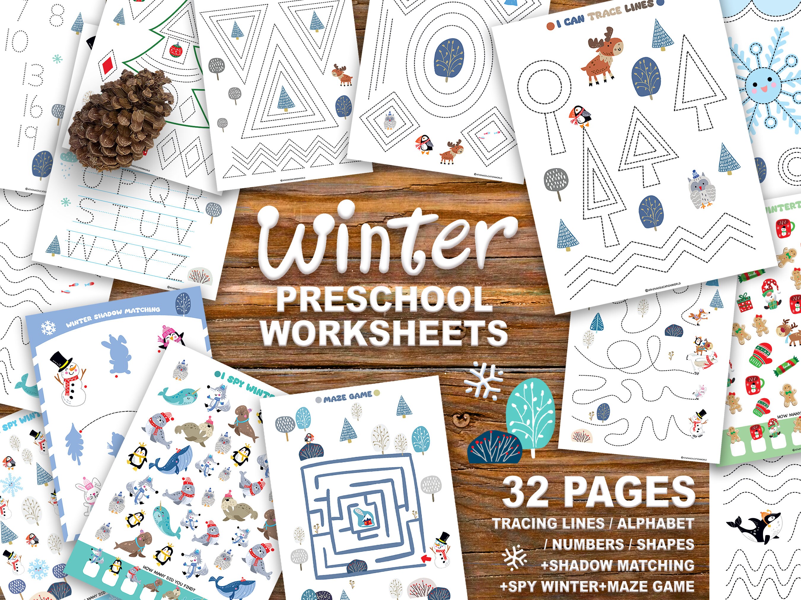 Winter Worksheet Printable,Preschool Curriculum Learning Bundle, Preschool & Homeschool Activity,Educational Materials for Kids and Toddlers