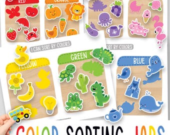 Color Matching Worksheets, Sorting Colors in Jars, Color Sorting Game, Preschool Prints, Homeschool Color Learning, Montessori color